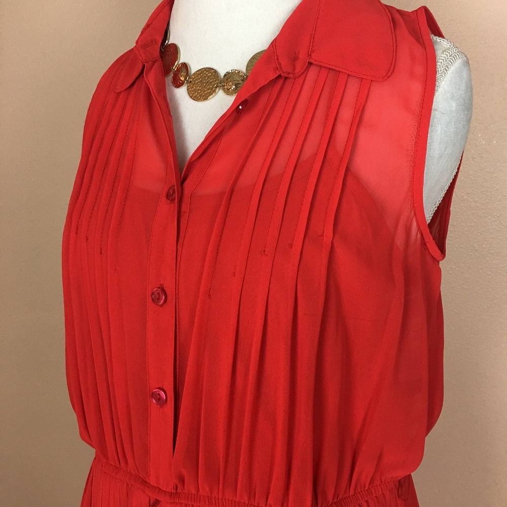 Red/Tangerine Pleated Skirt Dress Size 12 - Picture 2 of 8